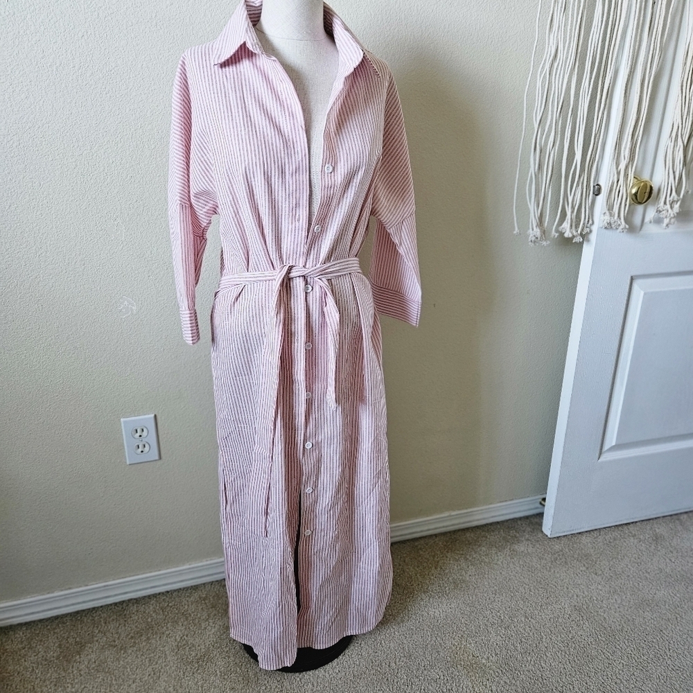 Pink Striped Button-Up Dress/Cover Xs/S